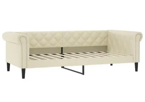 Pat de zi cu saltea, crem, 90x200 cm, piele ecologică - 3/5