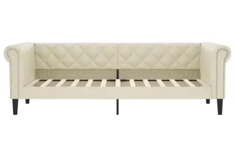 Pat de zi cu saltea, crem, 90x200 cm, piele ecologică - 4/5