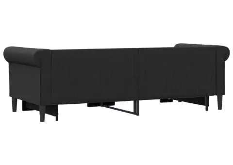 Pat de zi cu extensie, negru, 90x200 cm, piele ecologică - 5/5