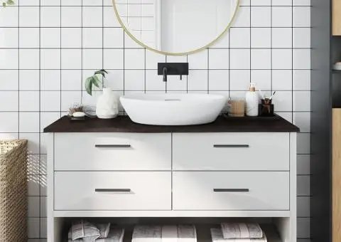 Blat de baie, maro închis, 100x40x2 cm, lemn masiv tratat - 1/5