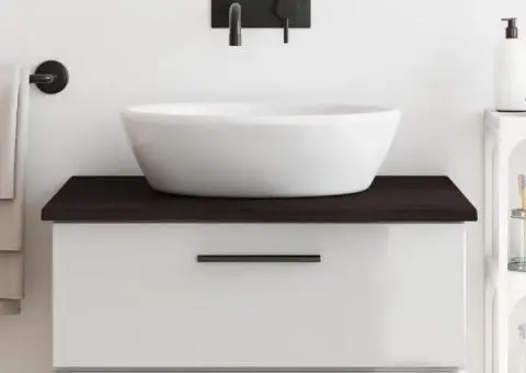 Blat de baie, maro închis, 80x60x2 cm, lemn masiv tratat - 1/5