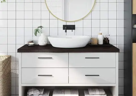 Blat de baie, maro închis, 100x40x(2-6) cm, lemn masiv tratat - 1/5