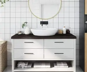 vidaXL Blat de baie, maro închis, 100x40x(2-6) cm, lemn masiv tratat