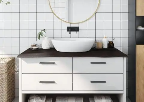 Blat de baie, maro închis, 100x60x2 cm, lemn masiv tratat - 1/5