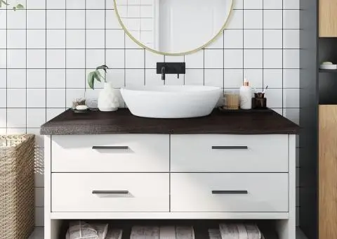 Blat de baie, maro închis, 100x60x(2-6) cm, lemn masiv tratat - 1/5