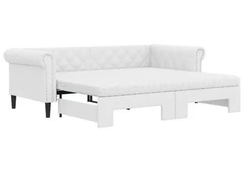 Pat de zi cu extensie și saltele alb 90x200 cm piele ecologică - 2/5