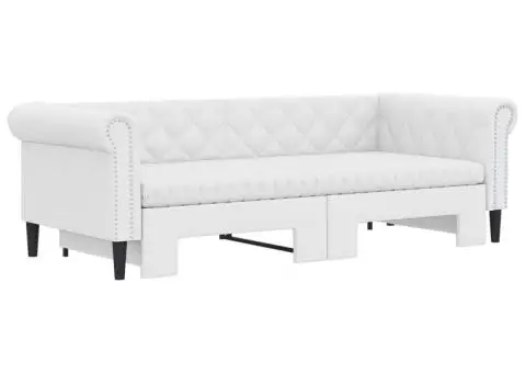 Pat de zi cu extensie și saltele alb 90x200 cm piele ecologică - 3/5