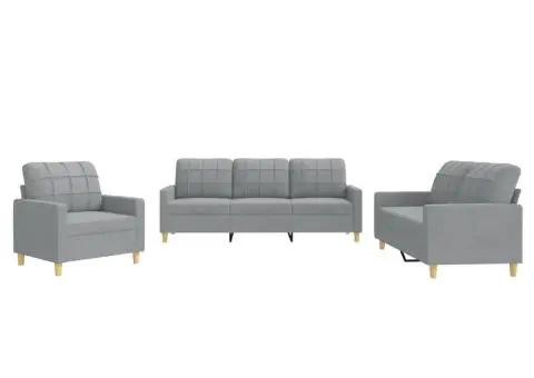 Set de canapele cu perne, 3 piese, gri deschis, textil - 2/5