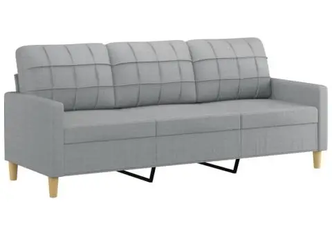 Set de canapele cu perne, 3 piese, gri deschis, textil - 5/5