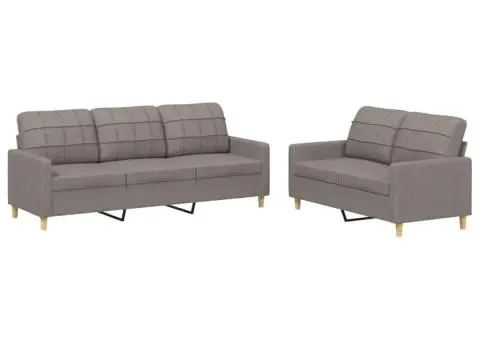 Set de canapea cu perne, 2 piese, gri taupe, material textil - 2/5