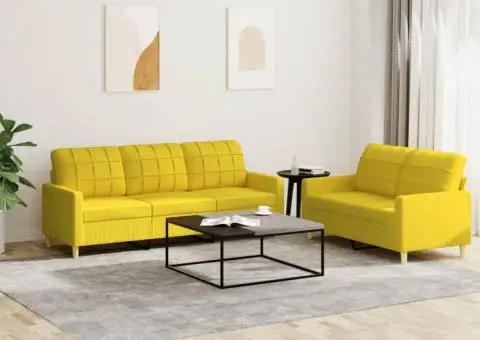 Set de canapele cu perne, 2 piese, galben deschis, textil - 1/5