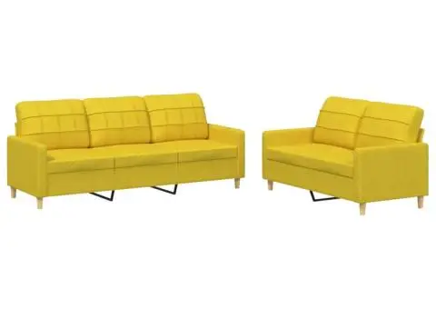 Set de canapele cu perne, 2 piese, galben deschis, textil - 2/5