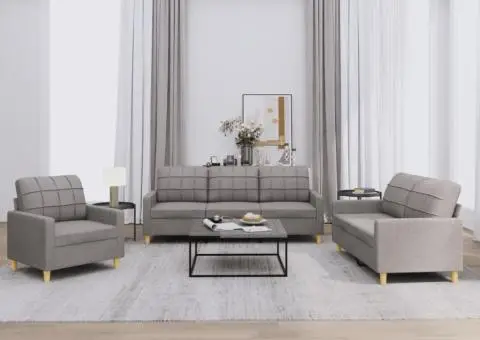 Set de canapea cu perne, 3 piese, gri taupe, material textil - 1/5