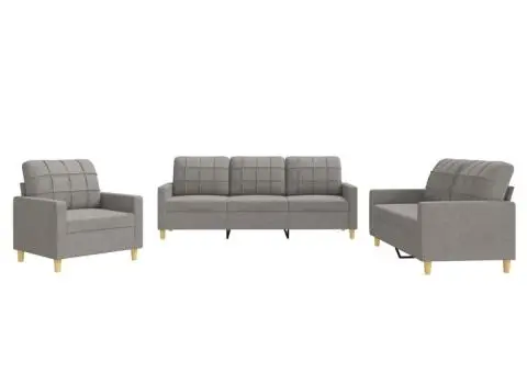 Set de canapea cu perne, 3 piese, gri taupe, material textil - 2/5