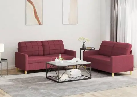 Set canapea cu perne, 2 piese, roșu vin, material textil - 1/5