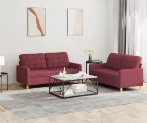 vidaXL Set canapea cu perne, 2 piese, roșu vin, material textil
