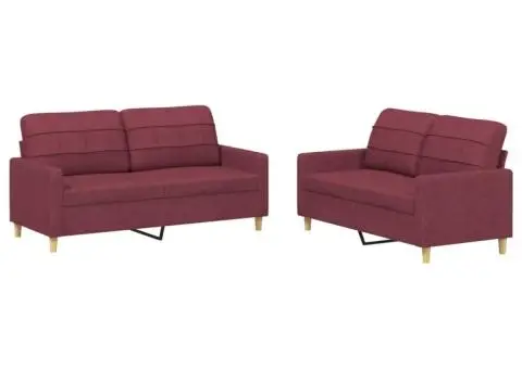 Set canapea cu perne, 2 piese, roșu vin, material textil - 2/5