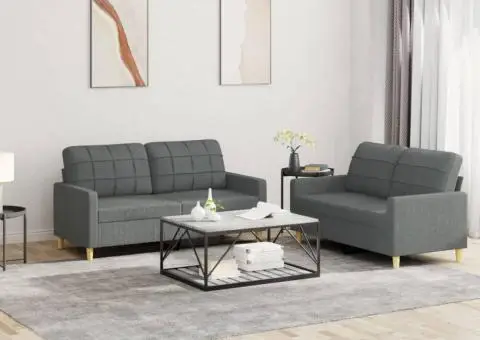 Set de canapele cu perne, 2 piese, gri închis, textil - 1/5