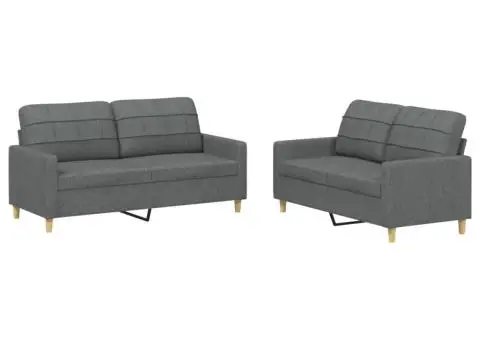 Set de canapele cu perne, 2 piese, gri închis, textil - 2/5