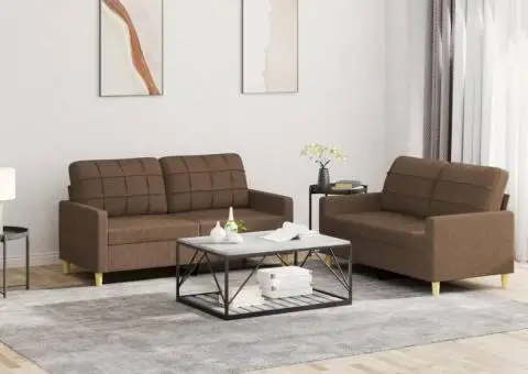 Set de canapele cu perne, 2 piese, maro, textil - 1/5