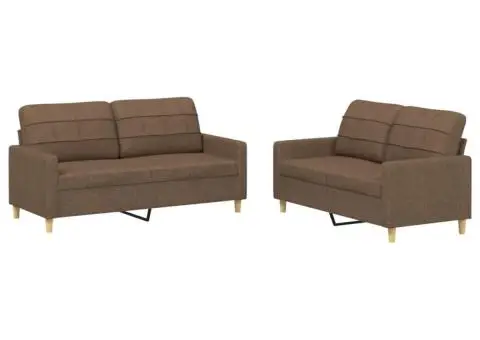 Set de canapele cu perne, 2 piese, maro, textil - 2/5