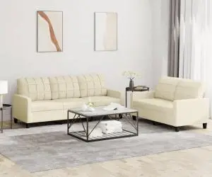 vidaXL Set de canapele cu perne, 2 piese, crem, piele ecologică