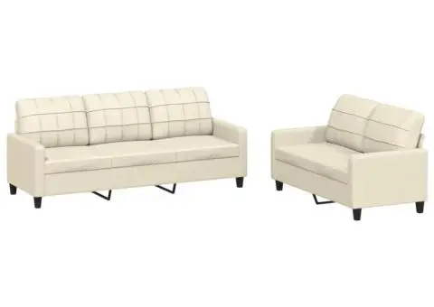 Set de canapele cu perne, 2 piese, crem, piele ecologică - 2/5