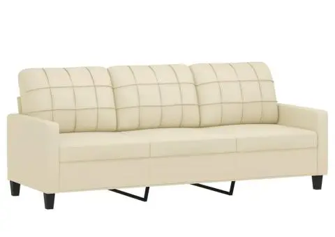 Set de canapele cu perne, 2 piese, crem, piele ecologică - 4/5