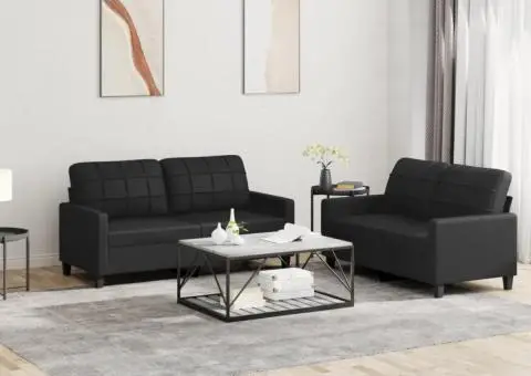 Set de canapele cu perne, 2 piese, negru, piele ecologică - 1/5
