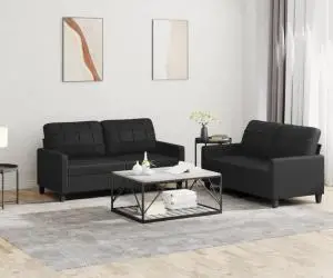 vidaXL Set de canapele cu perne, 2 piese, negru, piele ecologică