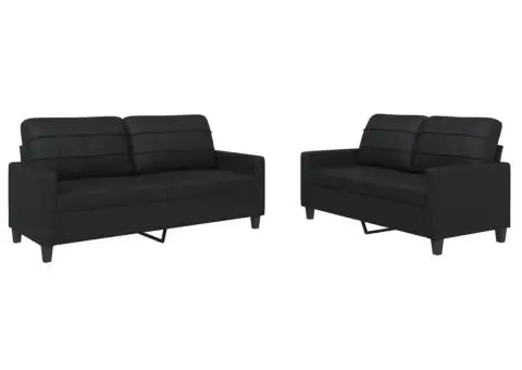 Set de canapele cu perne, 2 piese, negru, piele ecologică - 2/5