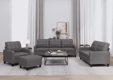 Set de canapele cu perne, 4 piese, gri, piele ecologică - 1/5