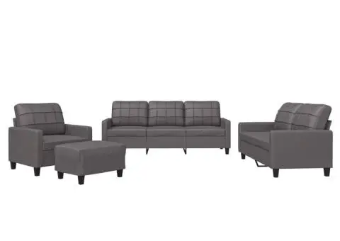 Set de canapele cu perne, 4 piese, gri, piele ecologică - 2/5