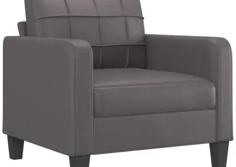 Set de canapele cu perne, 4 piese, gri, piele ecologică - 3/5