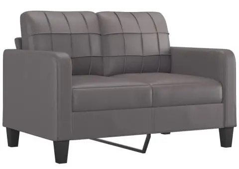 Set de canapele cu perne, 4 piese, gri, piele ecologică - 4/5