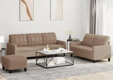 Set de canapele cu perne, 3 piese, cappuccino, piele ecologică - 1/5
