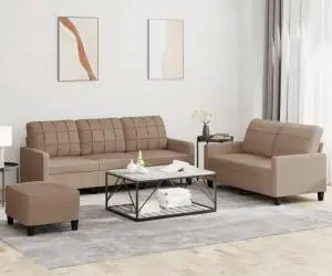 vidaXL Set de canapele cu perne, 3 piese, cappuccino, piele ecologică
