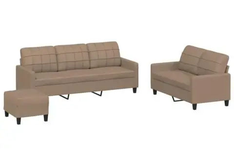 Set de canapele cu perne, 3 piese, cappuccino, piele ecologică - 2/5