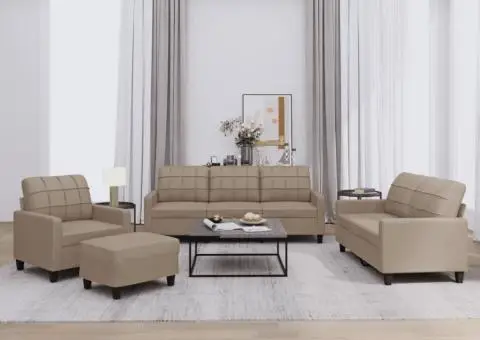 Set de canapele cu perne, 4 piese, cappuccino, piele ecologică - 1/5