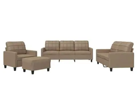 Set de canapele cu perne, 4 piese, cappuccino, piele ecologică - 2/5