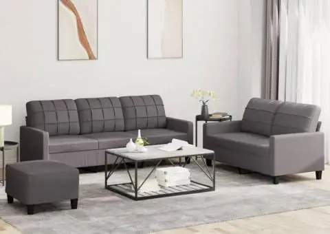 Set de canapele cu perne, 3 piese, gri, piele ecologică - 1/5