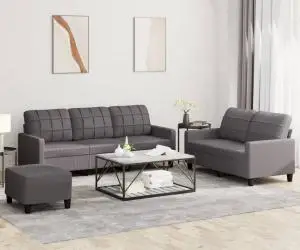 vidaXL Set de canapele cu perne, 3 piese, gri, piele ecologică