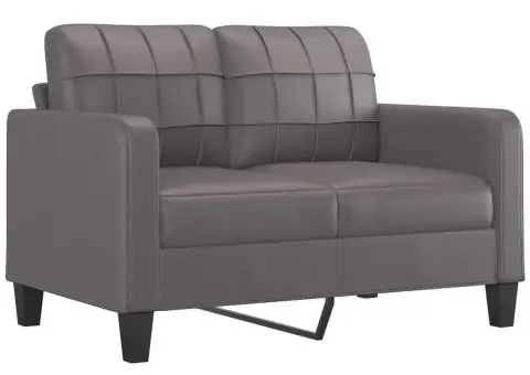 Set de canapele cu perne, 3 piese, gri, piele ecologică - 3/5