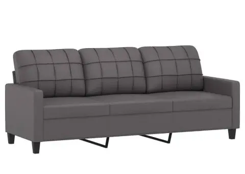 Set de canapele cu perne, 3 piese, gri, piele ecologică - 4/5