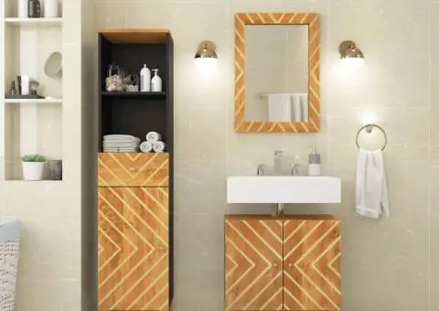 Set dulapuri de baie, 3 piese, maro și negru, lemn masiv mango - 1/5