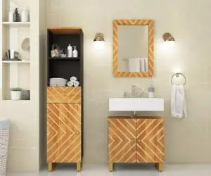 vidaXL Set dulapuri de baie, 3 piese, maro și negru, lemn masiv mango