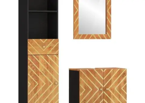 Set dulapuri de baie, 3 piese, maro și negru, lemn masiv mango - 2/5