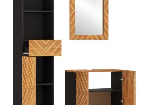 Set dulapuri de baie, 3 piese, maro și negru, lemn masiv mango - 3/5