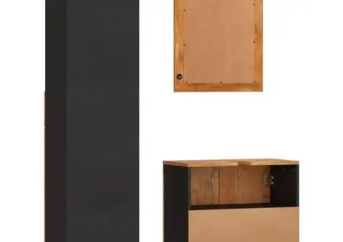 Set dulapuri de baie, 3 piese, maro și negru, lemn masiv mango - 4/5