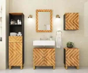 vidaXL Set dulapuri de baie, 5 piese, maro și negru, lemn masiv mango